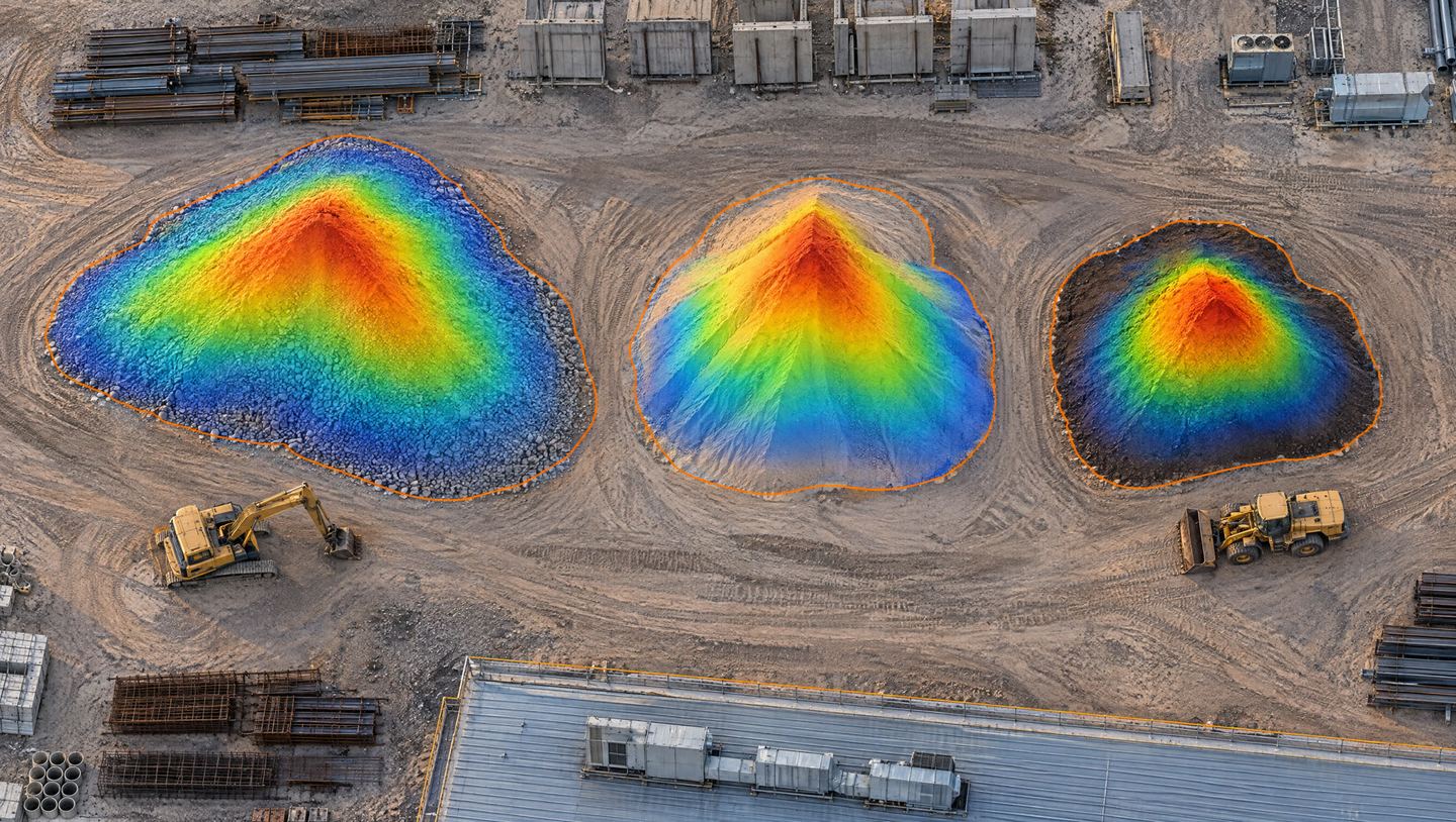 Example: stockpiles from above with a colour height overlay